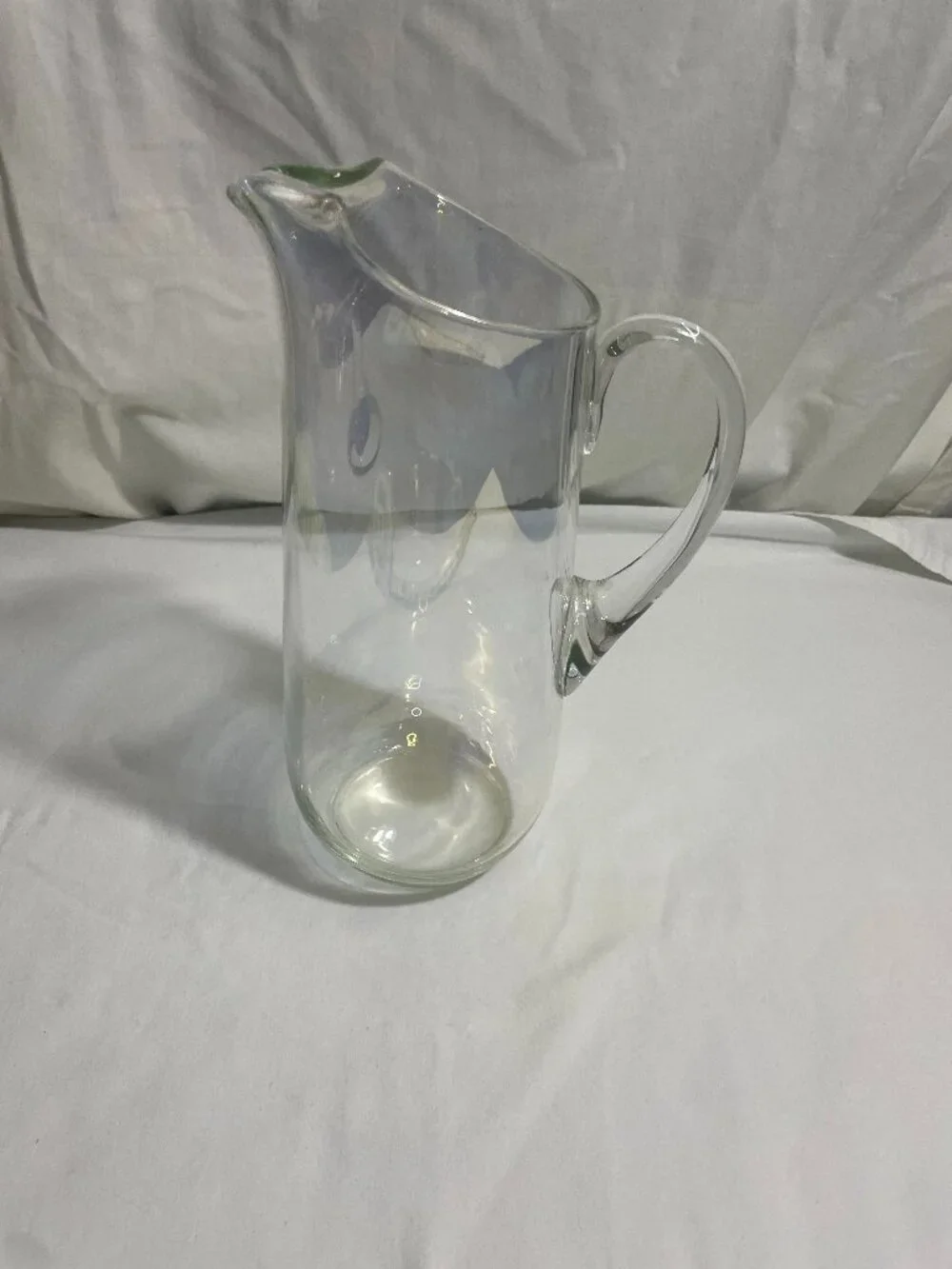 Iridescent Glass Water Pitcher Carafe Applied Handle Hand Blown Style 10